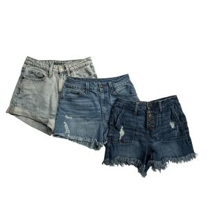 Women's Denim Shorts Bundle 3 Pairs‎ Size 0/24 & 3 High Rise Distressed Casual